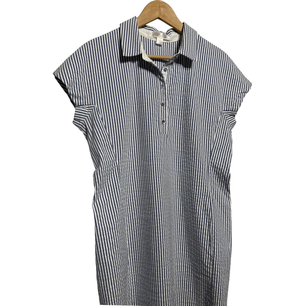 Renuar Seersucker Striped Short Sleeve Midi Dress Size L Retail: $148 EUC